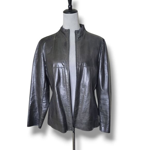 Vintage Anne Klein Petite Leather Jacket PS Brown Minimalist Quiet Luxury - Picture 1 of 8